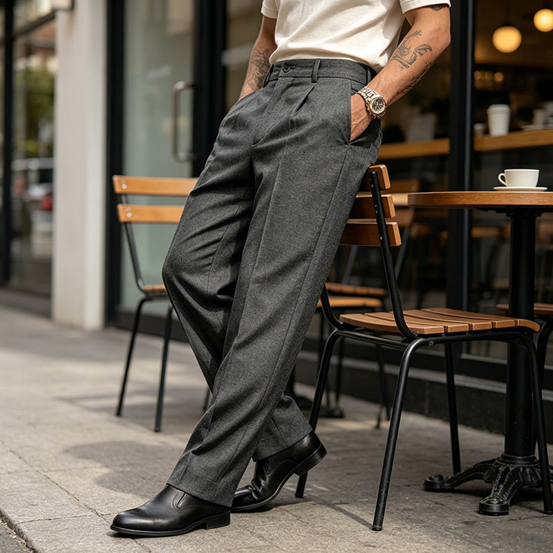 Pantalones casuales de pierna ancha plisados para hombre