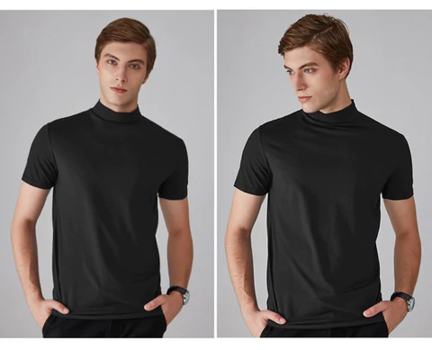 👕 Camiseta Ajustada de Cuello Alto para Hombre – Estilo Moderno y Confortable para Todos los Días ✨🔥