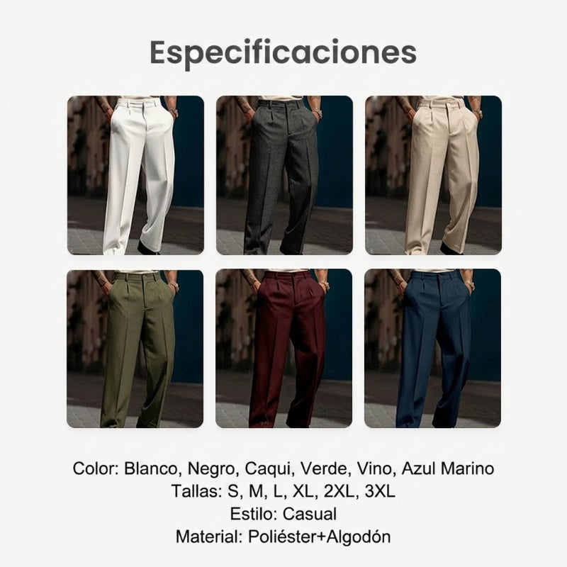 Pantalones casuales de pierna ancha plisados para hombre