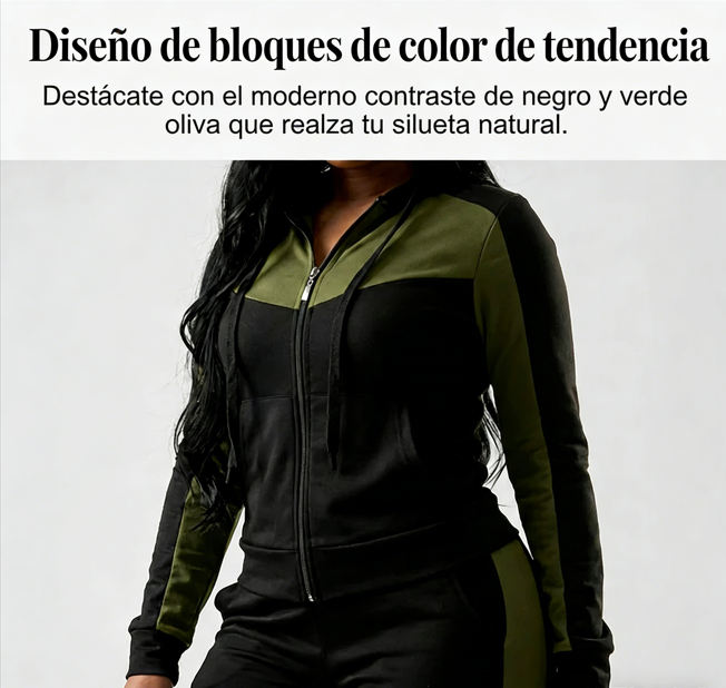 👩‍🦱 Conjunto de Chándal de 2 Piezas para Mujer – Diseño con Bloques de Color, Estilo Cómodo y Moderno ✨💖