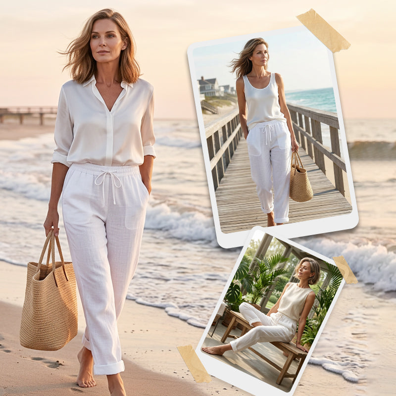 📢📢 ¡50% DE DESCUENTO! ⏰Pantalones de pierna ancha de lino y algodón para mujer con cintura elástica