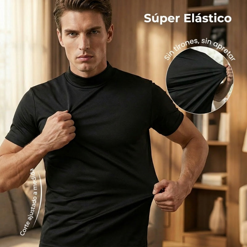 👕 Camiseta Ajustada de Cuello Alto para Hombre – Estilo Moderno y Confortable para Todos los Días ✨🔥