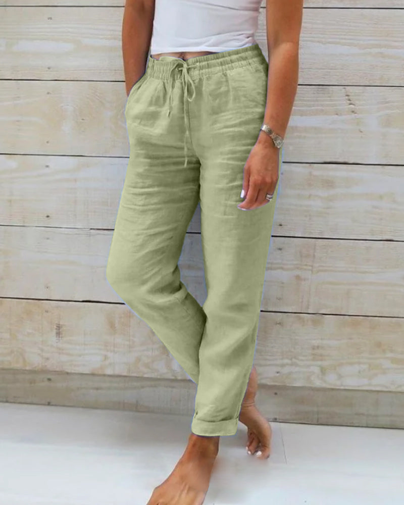 📢📢 ¡50% DE DESCUENTO! ⏰Pantalones de pierna ancha de lino y algodón para mujer con cintura elástica