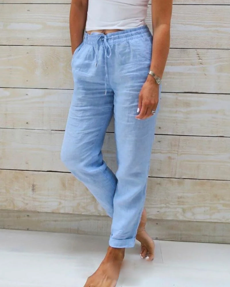 📢📢 ¡50% DE DESCUENTO! ⏰Pantalones de pierna ancha de lino y algodón para mujer con cintura elástica