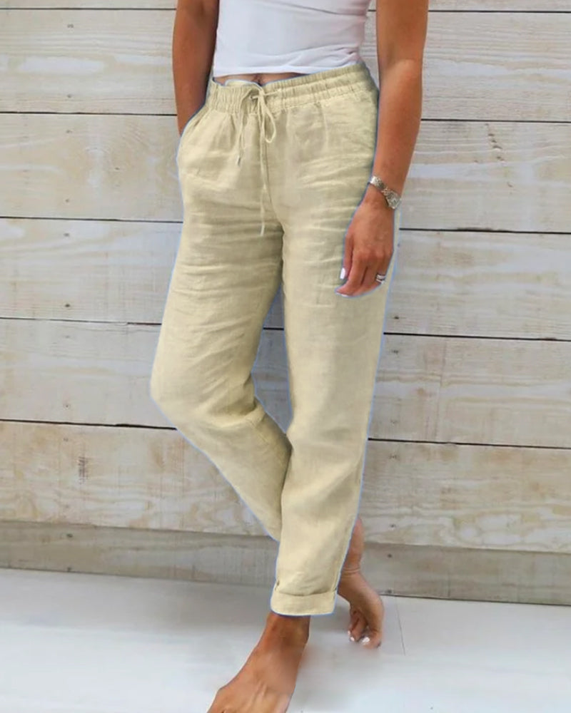 📢📢 ¡50% DE DESCUENTO! ⏰Pantalones de pierna ancha de lino y algodón para mujer con cintura elástica