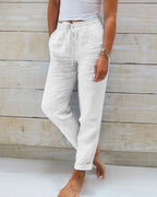 📢📢 ¡50% DE DESCUENTO! ⏰Pantalones de pierna ancha de lino y algodón para mujer con cintura elástica