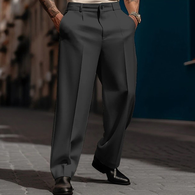 Pantalones casuales de pierna ancha plisados para hombre