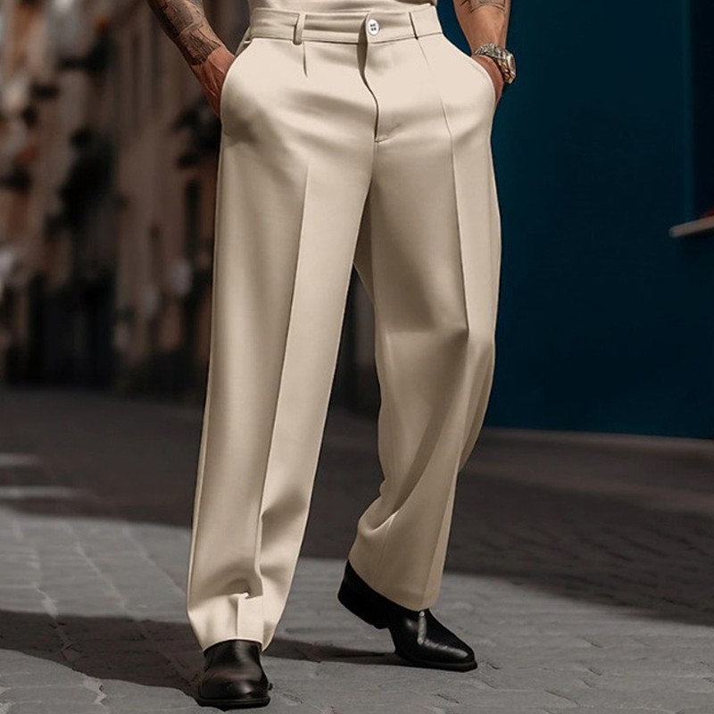 Pantalones casuales de pierna ancha plisados para hombre