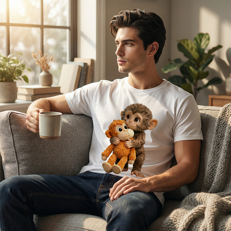 🥰 Camiseta gráfica unisex con diseño de mono abrazando juguete