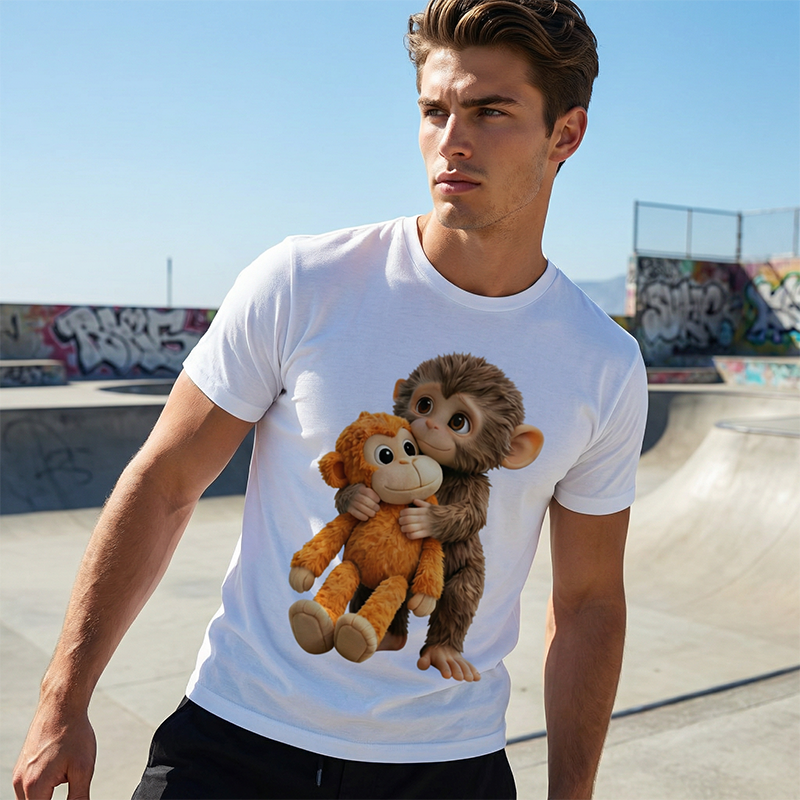 🥰 Camiseta gráfica unisex con diseño de mono abrazando juguete