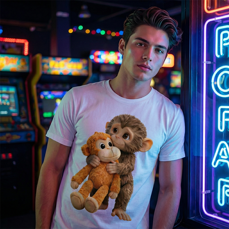 🥰 Camiseta gráfica unisex con diseño de mono abrazando juguete