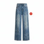 Pantalones vaqueros de pierna ancha con jacquard floral para mujer