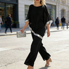 📢📢¡GRAN REBAJA! ⏰Set de top poncho elegante con ribetes de lentejuelas y pantalones anchos