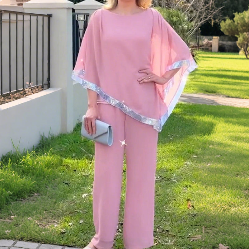 📢📢¡GRAN REBAJA! ⏰Set de top poncho elegante con ribetes de lentejuelas y pantalones anchos