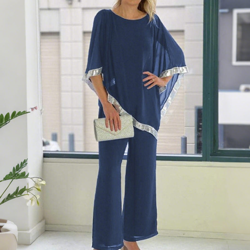 📢📢¡GRAN REBAJA! ⏰Set de top poncho elegante con ribetes de lentejuelas y pantalones anchos