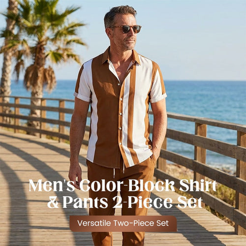 Conjunto de 2 piezas de camisa y pantalones con bloques de color para hombre